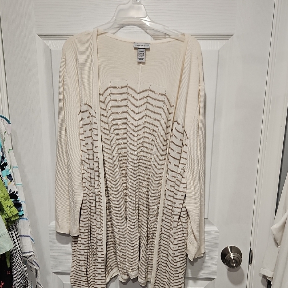 Catherines Beige and Taupe Striped Cardigan
